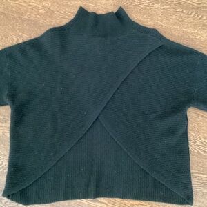 360 Cashmere  Black 100% Cashmere Open Crossover Back Mock Neck Long Slv Sweater